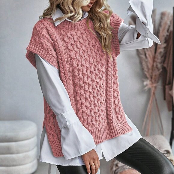Pink Casual Women's Knit Sweater Vest - Picture 4 of 6